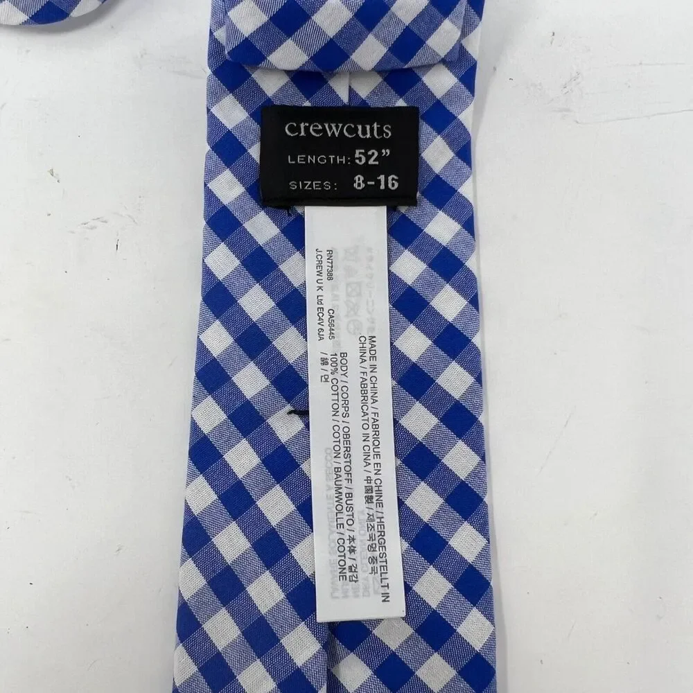 J.Crew Crewcuts Kids' Cotton Tie in Gingham Blue and White 52